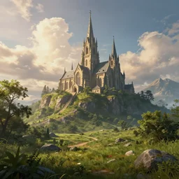 nature landscape, in sky there a big church, fantasy artwork, very beautiful scenery, hd, hdr, ue 5, ue 6, unreal engine 5, cinematic 4 k wallpaper, 8 k, ultra detailed, by popular digital artist,