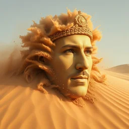 particles of sand explode out of sahara sand dune forming the visage of lawrence of arabia's face, surrealistic, supernatural trending on artstation