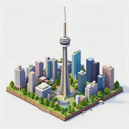 Toronto in the style of minecraft. 3d render. isometric