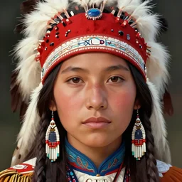 portrait of native american girl with head dress in the style of WLOP, digital art, close-up, insanly detailed