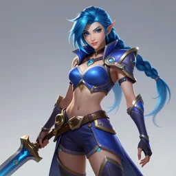 character sheet of KDA Caitlyn (League of Legends), blue hair, 3d render, 8k resolution, octane render, sfw