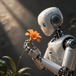 a robot smelling the flower of barcelona