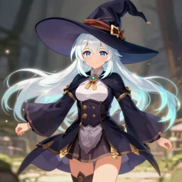 visual novel sprite of female student witch by greg rutkowski, genshin impact, witch academia, magic school uniform, glowing white iridescent hair color, by studio ghibli, digital art, trending on artstation, hd, 8 k, highly detailed, good lighting, beautiful, masterpiece