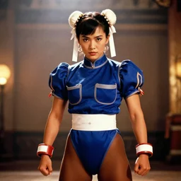 Chun-Li from the 1992 live action Street Fighter movie, promo still image, center frame medium shot, shot on technicolor cinemascope 35mm anamorphic lense, flare, still from a movie