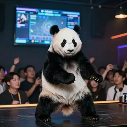 panda dancing at an eletronic party