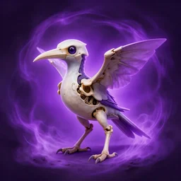 A Skarmory made of bones, surrounded by a purple aura