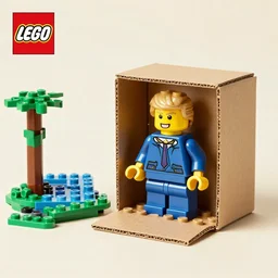 lego donald trump with cardboard box outside mar - a - lago, wide shot, lego,
