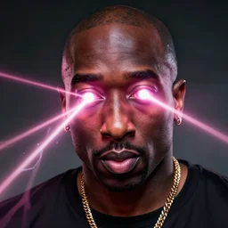 giant tupac head shooting lasers from eyes by beeple, art station, perfect lightning, detailed