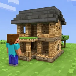 minecraft's steve and alex building a house, gameplay, pixelart
