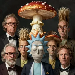 mushroom mohawk projector portrait by gaston bussierre and charles vess and james jean and erik jones and rhads, inspired by rick and morty, epic, funny, huge scale, beautiful fine face features, intricate high details, sharp, ultradetailed