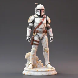 mandalorian overwatch echo style statue made of white and orange marble standing, 3 d render, octane render, unreal engine, overwatch, detailed, dynamic light, beautiful, rococo, accents of red