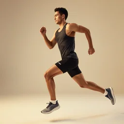 athlete lifestyle runner in studio, commercial art, warm tones