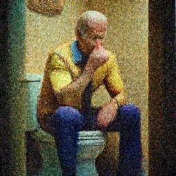 joe biden picking his nose while sitting on the toilet, cinematic framing, cinematic lighting, hdr, gritty, movie still, 4k,  70s psychedelic style