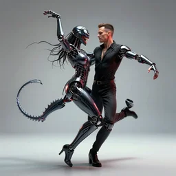 cybernetic venom dancing with rick astley, hyperrealism, 8 k