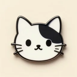 a retro minimalistic cute cat face enamel pin, hd, concept art