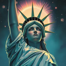 lady liberty portrait, artgerm, wlop, ross tran, tom whalen, radiant halo of light, peter mohrbacher, fireworks, celestial