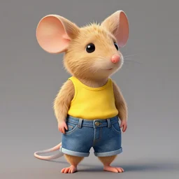 anthropomorphic mouse wearing denim short shorts and yellow tank top, short blond fur, highly detailed, artgerm style, artstation, soft light, sharp focus, illustration, character design, concept art