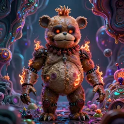 portrait ultra dimensional freddy fazbear entity, accidentally tripping on dmt and acid, psychedelic experience, overwhelming psychosis of self realization and burning awakening, ultra high definition, unreal engine 5, hyperrealism, masterpiece composition, by casey weldon, barclay shaw 8 k photorealistic