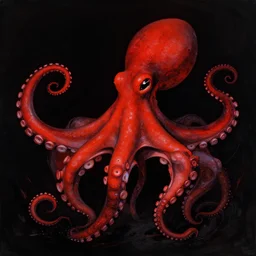 octopus, in the style of beksinski, red, black, glowing, vibrant, chiaroscuro, high detail, perfect artwork, clean lines