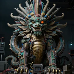 a self portrait of quetzalcoatl, very detailed, dramatic lighting, electrical details, high details, 4 k, 8 k, trending on artstation, by boris vallejo, greg rutkowski, wayne barlowe, hajime sorayama and peter mohrbacher