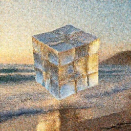 a hyper realistic tesseract floating above the waves on a picturesque beach, golden hour, award winning photography, dazzling