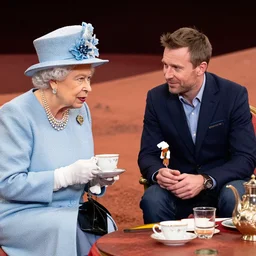 thomas pesquet having tea with the queen of england on mars, award winning photography, trending on 5 0 0 px