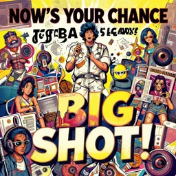 NOW'S YOUR CHANCE TO BE A BIG SHOT! cover art, detailed, maximalist.