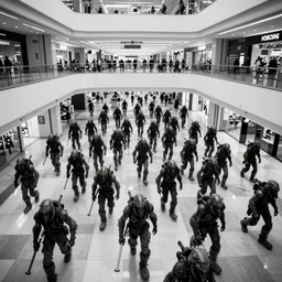 camera footage of a Hundreds of Rabid Zerg in an abandoned shopping mall, high exposure, dark, monochrome, camera,  grainy, CCTV, security camera footage, timestamp, zoomed in, fish-eye lens, Nightmare Fuel, Evil, Zerg, Brood Spreading, Hive, horrifying, lunging at camera :4