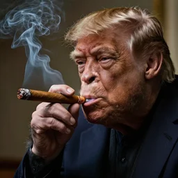 a high detail photo of donald trump smoking a cigarrette, subject= chimp, subject detail: extremly detailed, subject action: smoking a cigar, photorealism, dramatic lighting, award winning photograph, trending on artstation