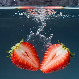 half cut slices strawberry, splash underwater! photoshop edit, golden ratio