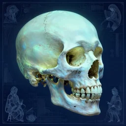 divine illuminated skull, in the style of Greg Broadmore and Arthur Rackham and Moebius,trending on artstation, light lighting side view,digital art,surrealism ,macro,blueprint ,vaporwave ,