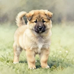 a keeshond puppy, watercolor painting by jean - baptiste monge, muted colors