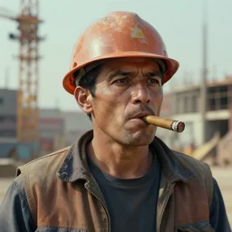 a construction worker with a cigar in his mouth. matte painting, artstation, artgerm