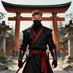 portrait ninja ryan gosling, black red color ninja wardrobe, in ruined yasukuni shrine, sci - fi and fantasy, intricate and beautiful and elegant, digital painting, artstation, concept art, smooth and sharp focus, illustration, art by tian zi and wlop and alphonse mucha