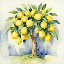 surrealist lemon tree, trending on artstation, watercolor painting, cubism