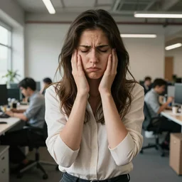unhappy advertising people taking poops in their open space office. high resolution color magazine candid photograph.