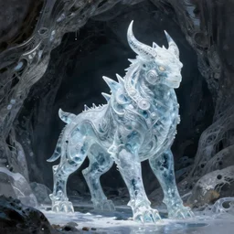 ice golem in the back of a dark cave, intricate, elegant, sharp focus, highly detailed, concept art, digital painting, aleksi briclot, rutkowski, beksinski