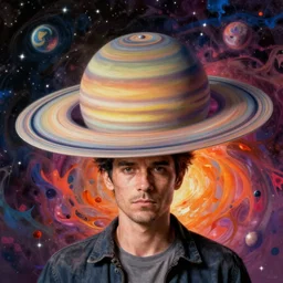 a man with Saturn for a head, 🌌, beautiful, vivid, vibrant, hyper detailed, hyper realistic, digital art, 8k resolution, chaotic, bizarre, insane,