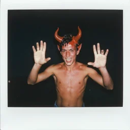 A teenager summoning a demon, 1980s Polaroid photo-journalism flash photography