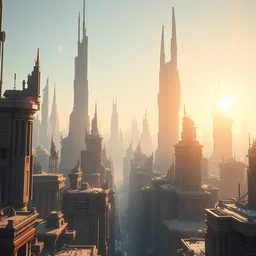 futuristic technologically advanced metropolis, highly detailed relics, bright sun magic hour, digital painting, solid cube of light, hard edges, artstation, concept art, sharp focus, illustration, 8 k highly detailed, ray - traced