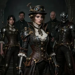 A portrait of a women in the style of steampunk by Greg Rutkowski, Sung Choi, Mitchell Mohrhauser, Maciej Kuciara, Johnson Ting, Maxim Verehin, Peter Konig, Bloodborne, 8k photorealistic, cinematic lighting, HD, high details, dramatic, dark atmosphere, trending on artstation