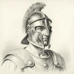 portrait of roman legionary in a helmet, tom finland, bouguereau, pencil drawing