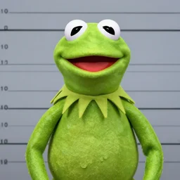 Kermit the Frog mugshot 4k, DSLR, portrait, highly detailed