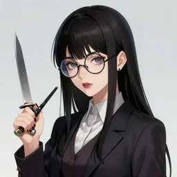 4k concept art of a vampire girl with round glasses, holding a knife, drawn by akihiko yoshida and tsutomu nihei and makoto shinkai and wadim kashin and john berkey and yoji shinkawa
