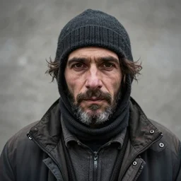 portrait of a homeless man by guy denning