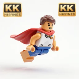 plastic toy man with cape flying, white background, 3 d product render, 8 k,