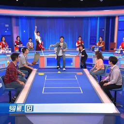a broadcast still of a 8 0 s game show and contestants playing crazy games, color broadcast