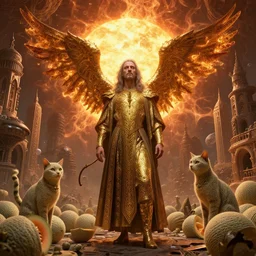 by barthel bruyn the elder and senior character artist, visually stunning, cinematic, ultra realistic, hyper realism, 1 2 k, epic, octane render, unreal engine, vfx, maya, weird, fractalized, ifs, cats and cantaloupes, icarus loved the sun too fiercely to care that he would burn, occult city, and is adorned with intricate golden patterns