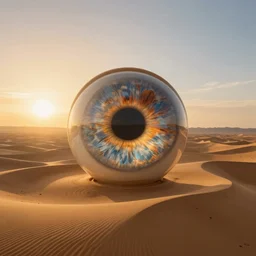 wide!!! landscape photo of desert that looks like a human pupil!! and iris!!!, high detail, drone photo, golden hour, medium format