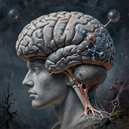 a psychedelic ultrealistic virant painting with almost symbolic and chemical details of the living brain of grey. walter, surreal conceptual neural work art, cinematic octane render